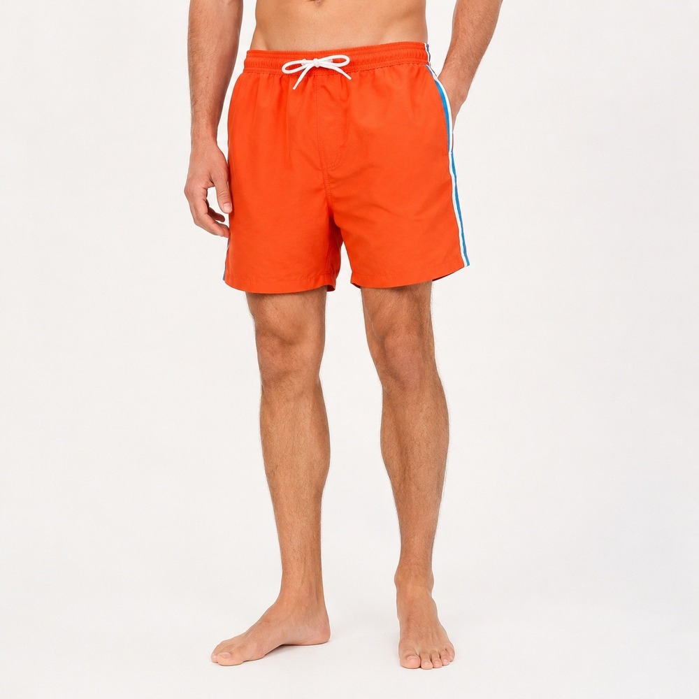 Hot Coals Mens Orange Swim Trunks Quick Dry UPF 50+ Side Stripe Mesh Lining M